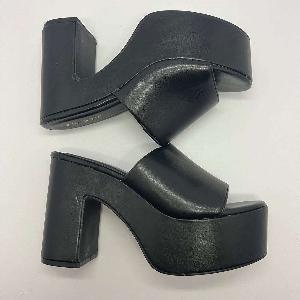BAMBOO Platform Slide Sandals Womens 7.5 Black Chunky Block Heel Mule Y2K - Picture 8 of 10
